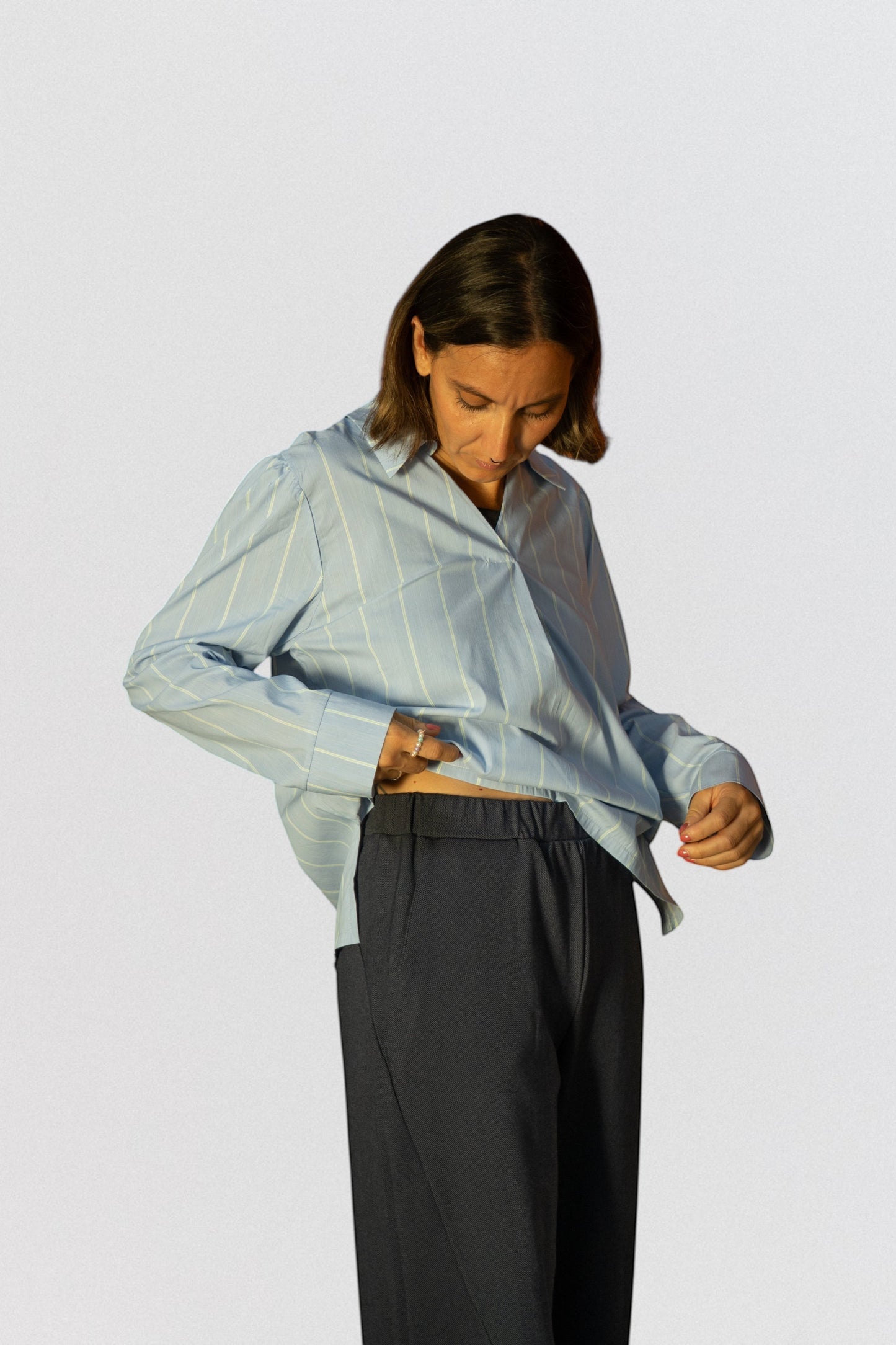 ELEONORA ELLE - Light blue cotton blouse with mint stripes