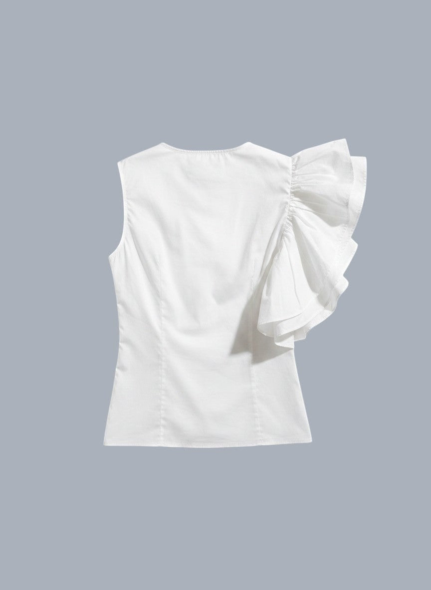 Blusa bianca senza maniche Invogue Again con dettaglio a volant asimmetrico sulla spalla