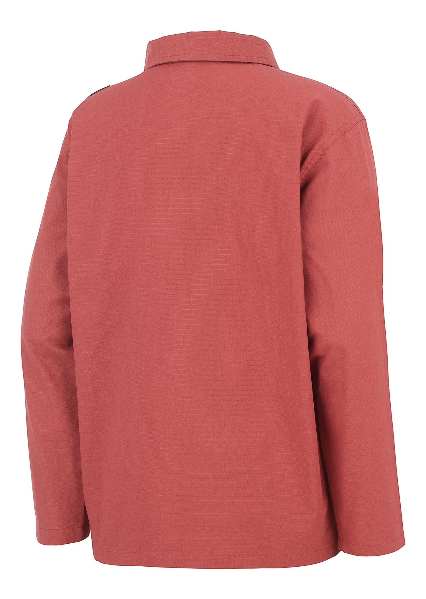 Back view of the Invogue Again Picture Avanas JKT in redwood, a durable overshirt-style jacket with a classic collar.