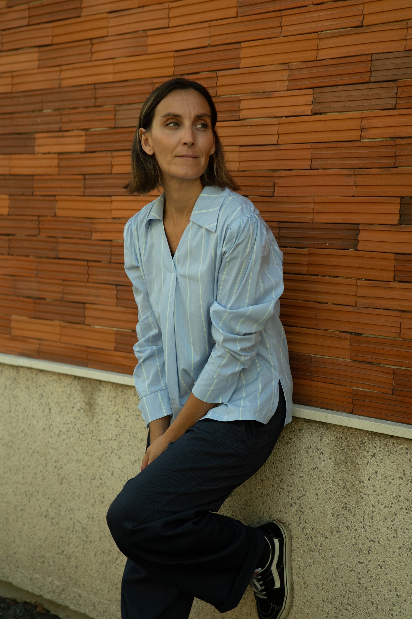 ELEONORA ELLE - Light blue cotton blouse with mint stripes