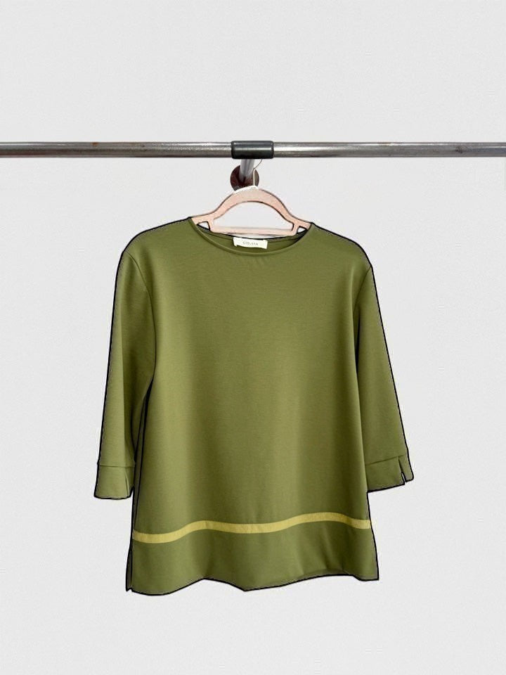 Camicia verde oliva Invogue Again in viscosa con maniche a tre quarti e dettaglio a contrasto sull'orlo.