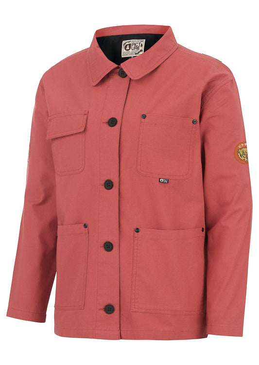Invogue Again Picture Avanas JKT in redwood featuring a button-front closure, classic collar, and utility pockets.