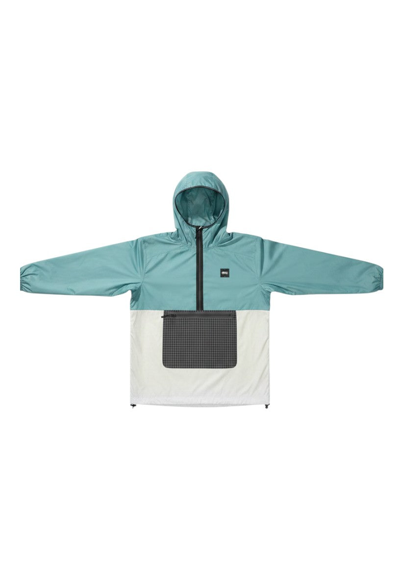 Invogue Again Picture Wailer JKT windbreaker in arctic blue and white with a half-zip and grid-patterned front pocket.