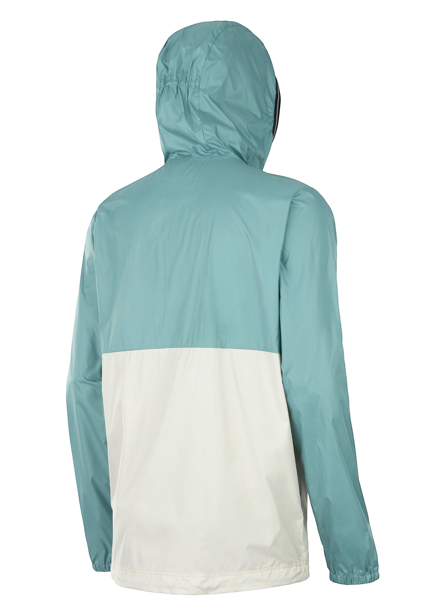 Invogue Again Picture Wailer JKT windbreaker in arctic blue and white, featuring a hooded back view.